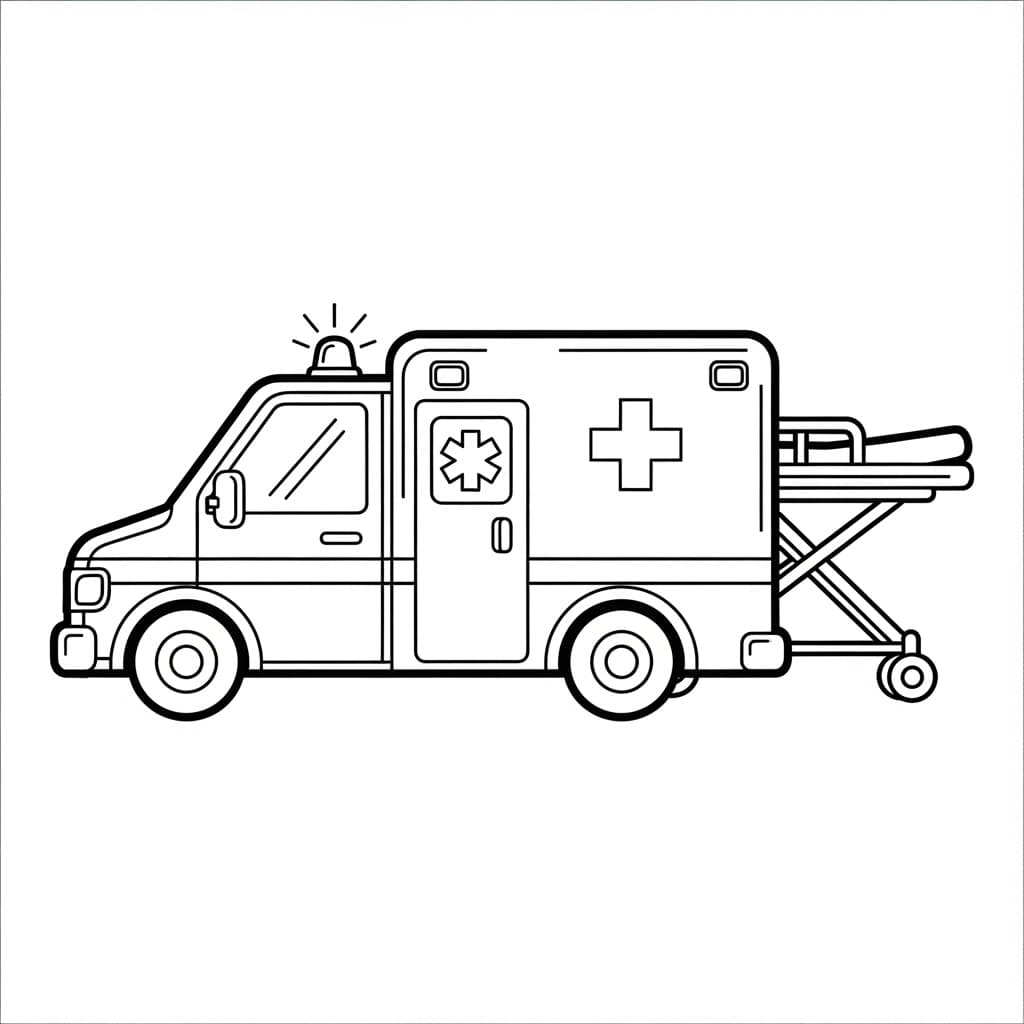 Ambulance Kleurplaat Een eenvoudige kleurplaat van een ambulance, ideaal voor kinderen en volwassenen om in te kleuren.