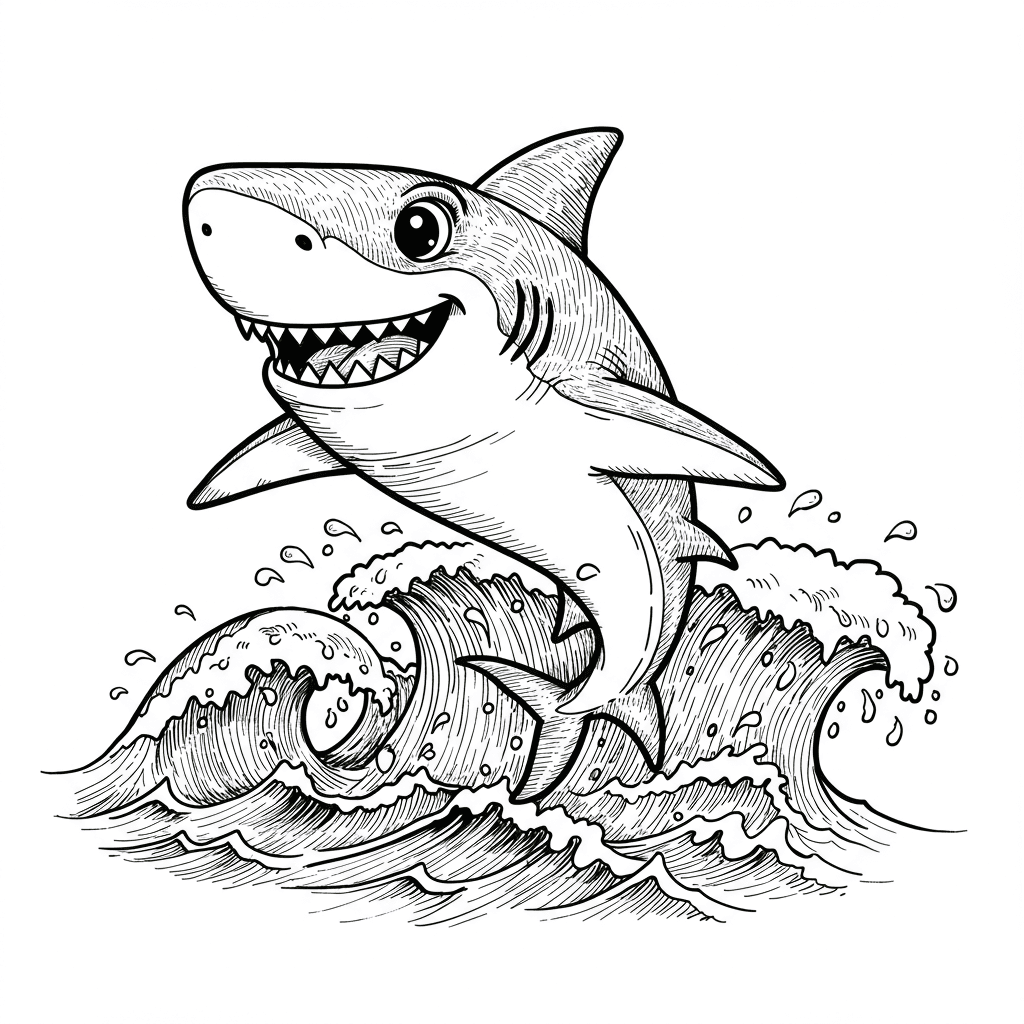 Haai Kleurplaat Zwart-witte kleurplaat van een Haai om zelf in te kleuren.