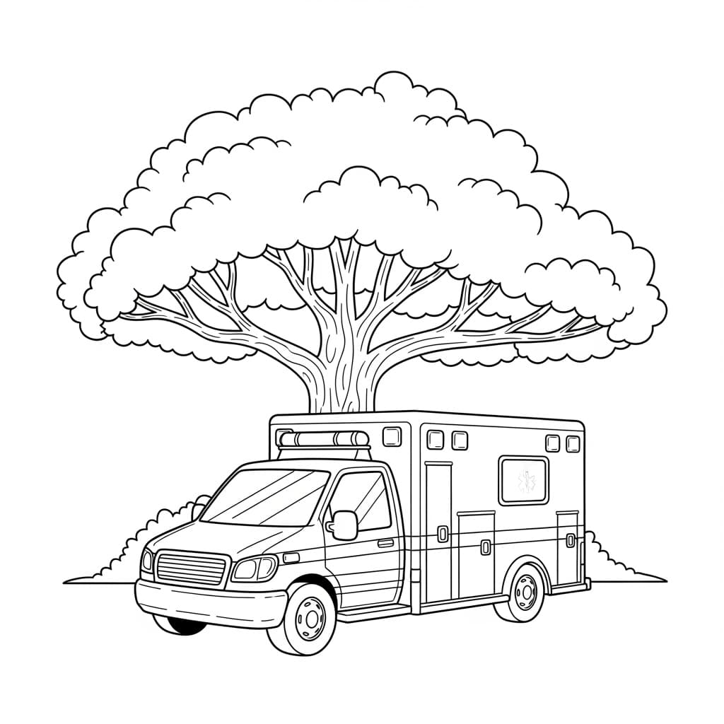 Ambulance Kleurplaat Een eenvoudige kleurplaat van een ambulance, ideaal voor kinderen en volwassenen om in te kleuren.