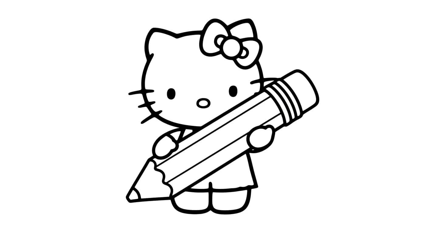 hello kitty Kleurplaat van hello kitty in een vrolijk en creatief thema om zelf in te kleuren.