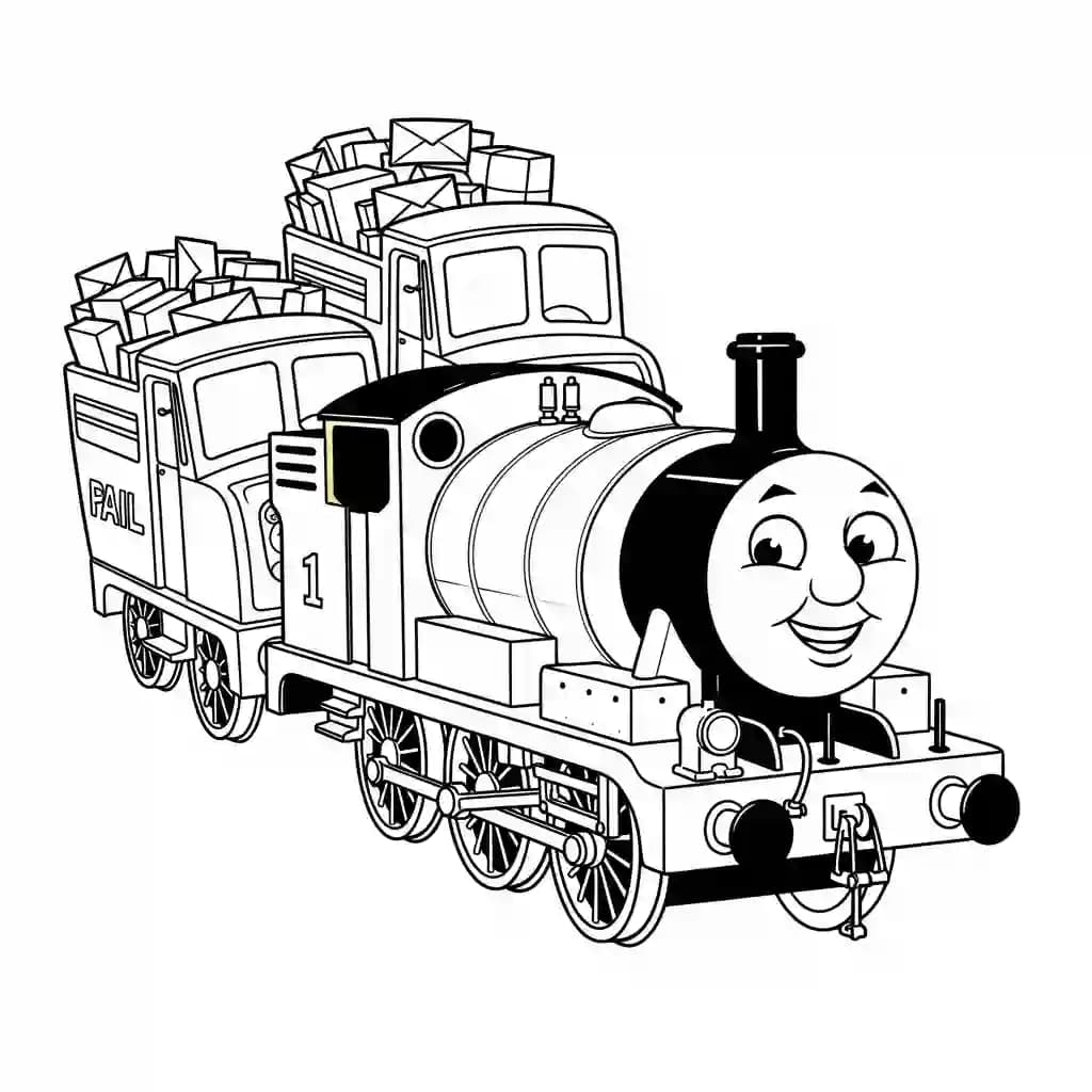 Thomas en vrienden Kleurplaat van Thomas en vrienden met een vrolijk en speels thema om in te kleuren.