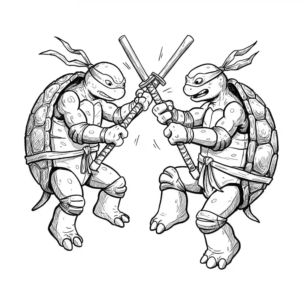 Tienermutante ninjaschildpadden Kleurplaat van tienermutante ninjaschildpadden met een avontuurlijk en speels thema om in te kleuren.