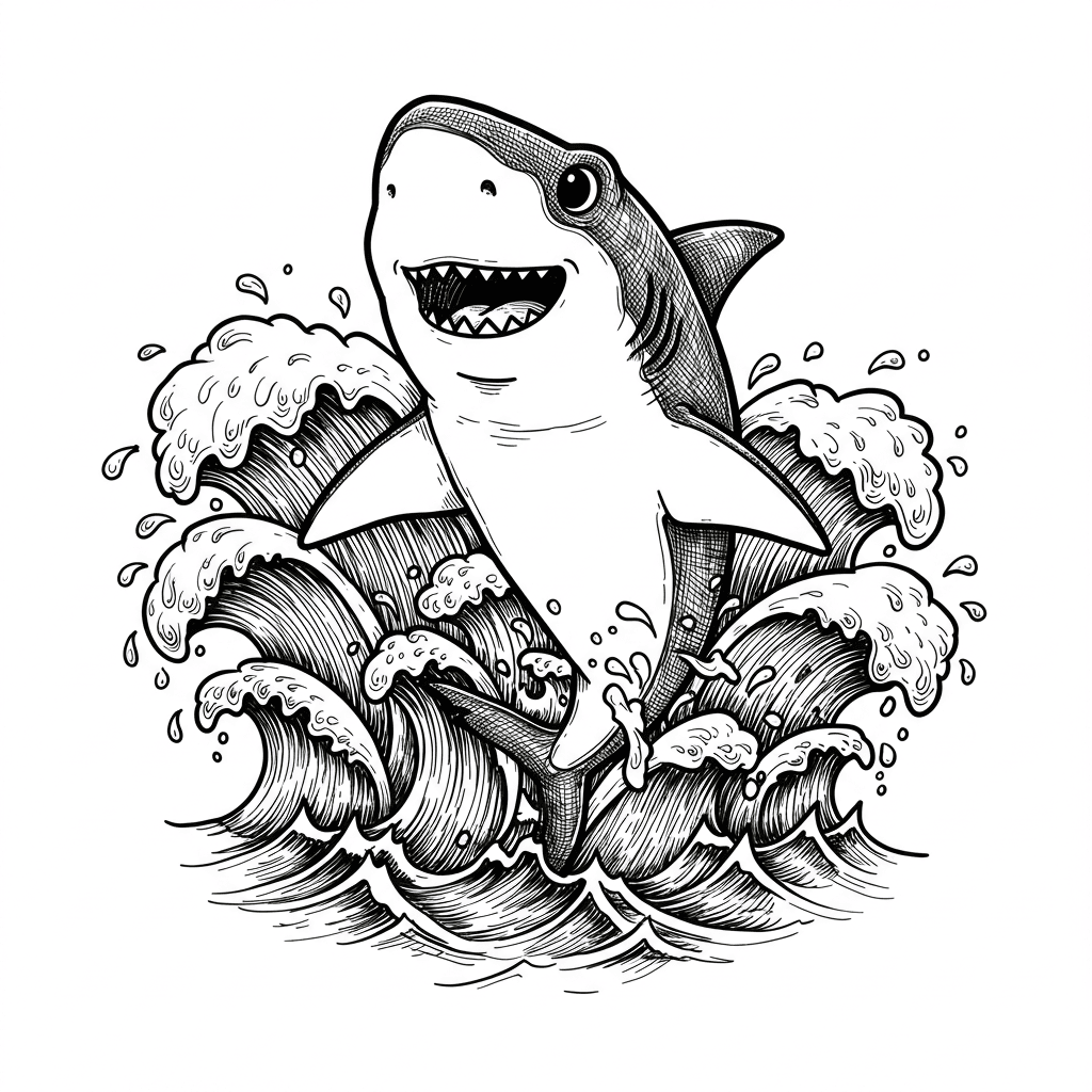 Haai Kleurplaat Zwart-witte kleurplaat van een Haai om zelf in te kleuren.