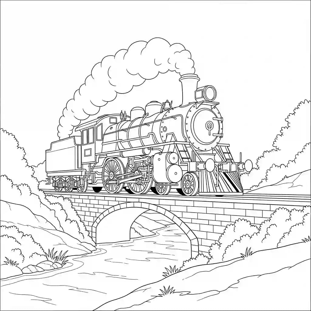 Trein Kleurplaat van een trein met een leuk en creatief ontwerp om zelf in te kleuren.