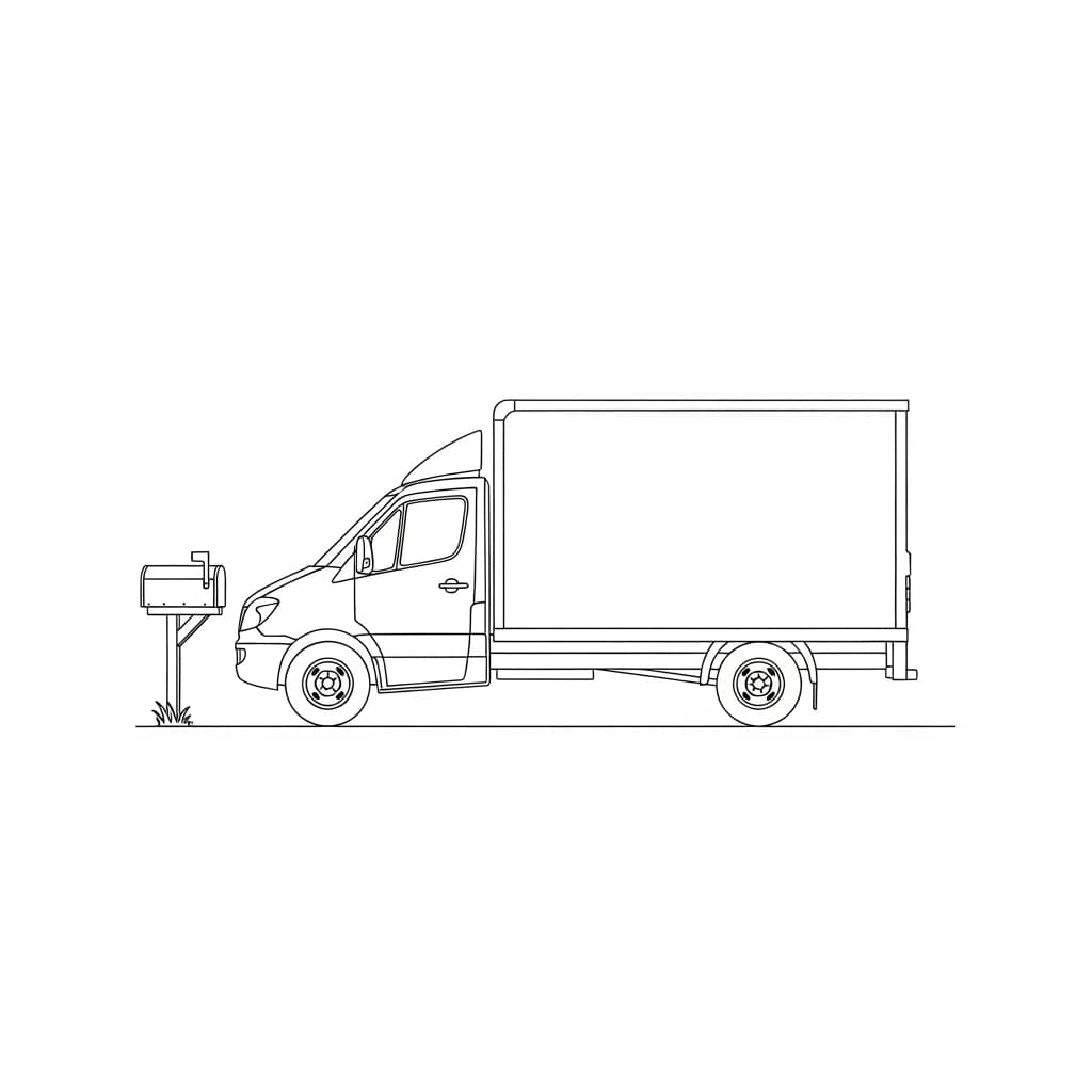 Vrachtwagen Kleurplaat van een vrachtwagen om zelf creatief in te kleuren.
