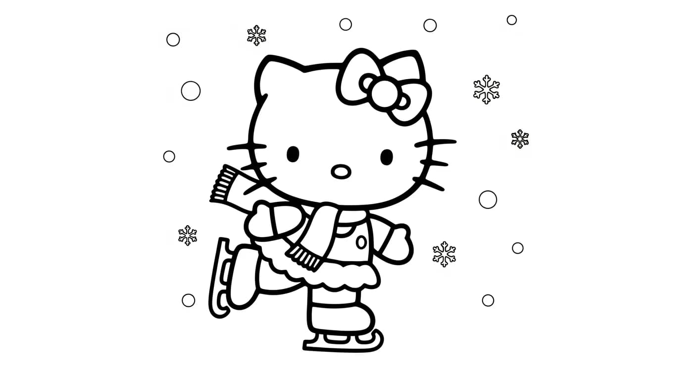 hello kitty Kleurplaat van hello kitty in een vrolijk en creatief thema om zelf in te kleuren.
