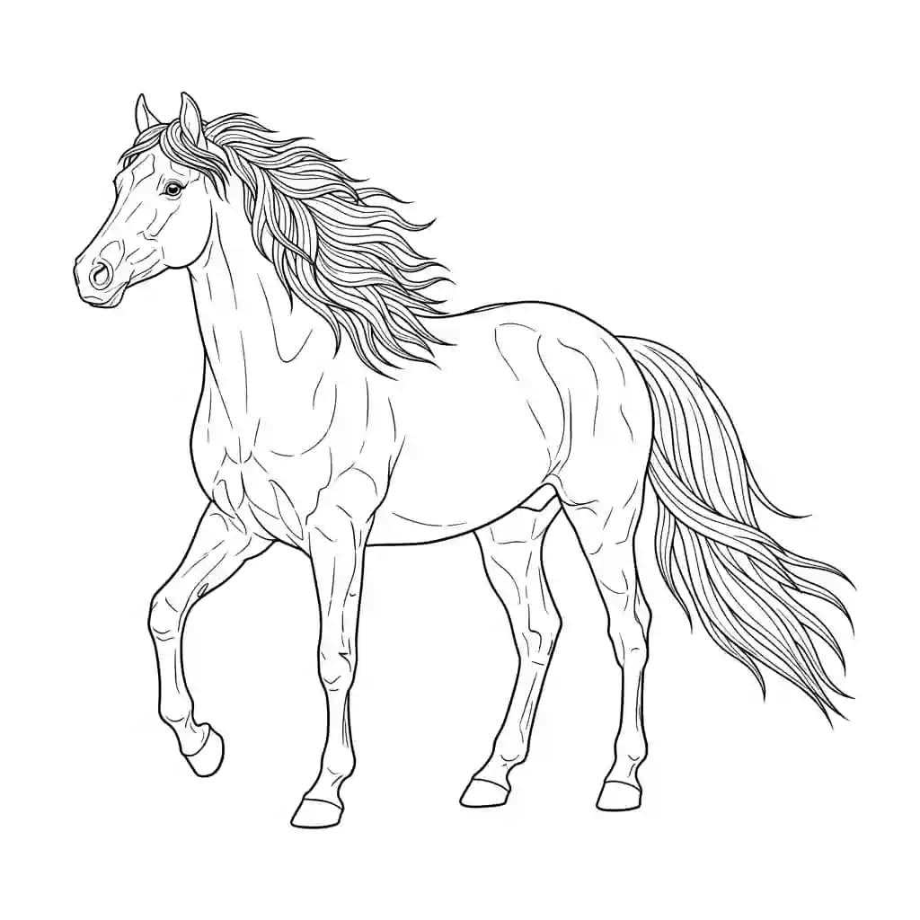 Paard Kleurplaat van een paard die eenvoudig te printen en in te kleuren is.