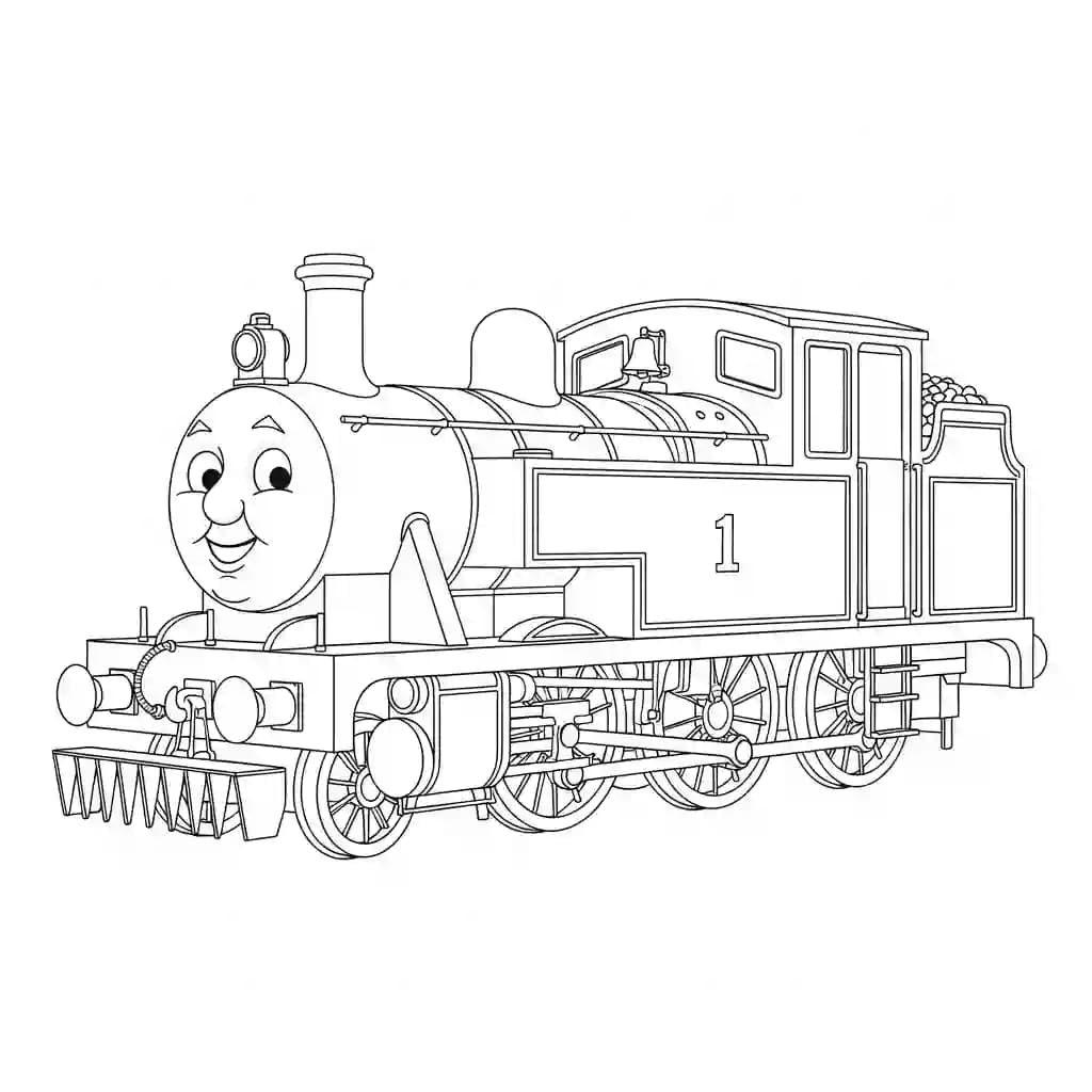 Thomas en vrienden Kleurplaat van Thomas en vrienden met een vrolijk en speels thema om in te kleuren.