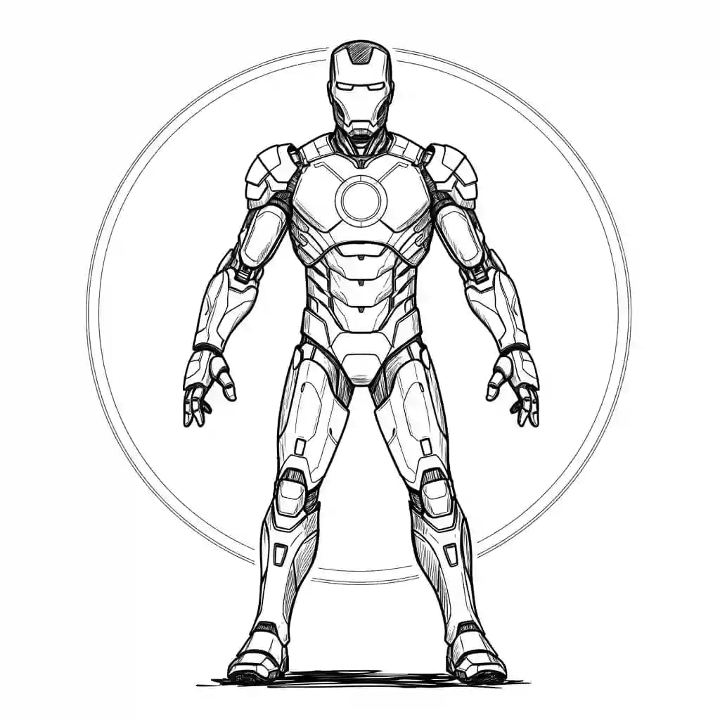 Iron Man Kleurplaat van Iron Man in een stoere superheldenpose om zelf in te kleuren.