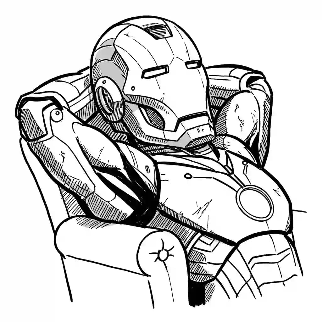 Iron Man Kleurplaat van Iron Man in een stoere superheldenpose om zelf in te kleuren.