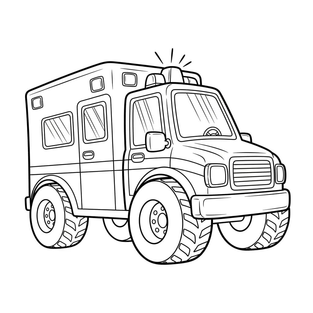 Ambulance Kleurplaat Een eenvoudige kleurplaat van een ambulance, ideaal voor kinderen en volwassenen om in te kleuren.