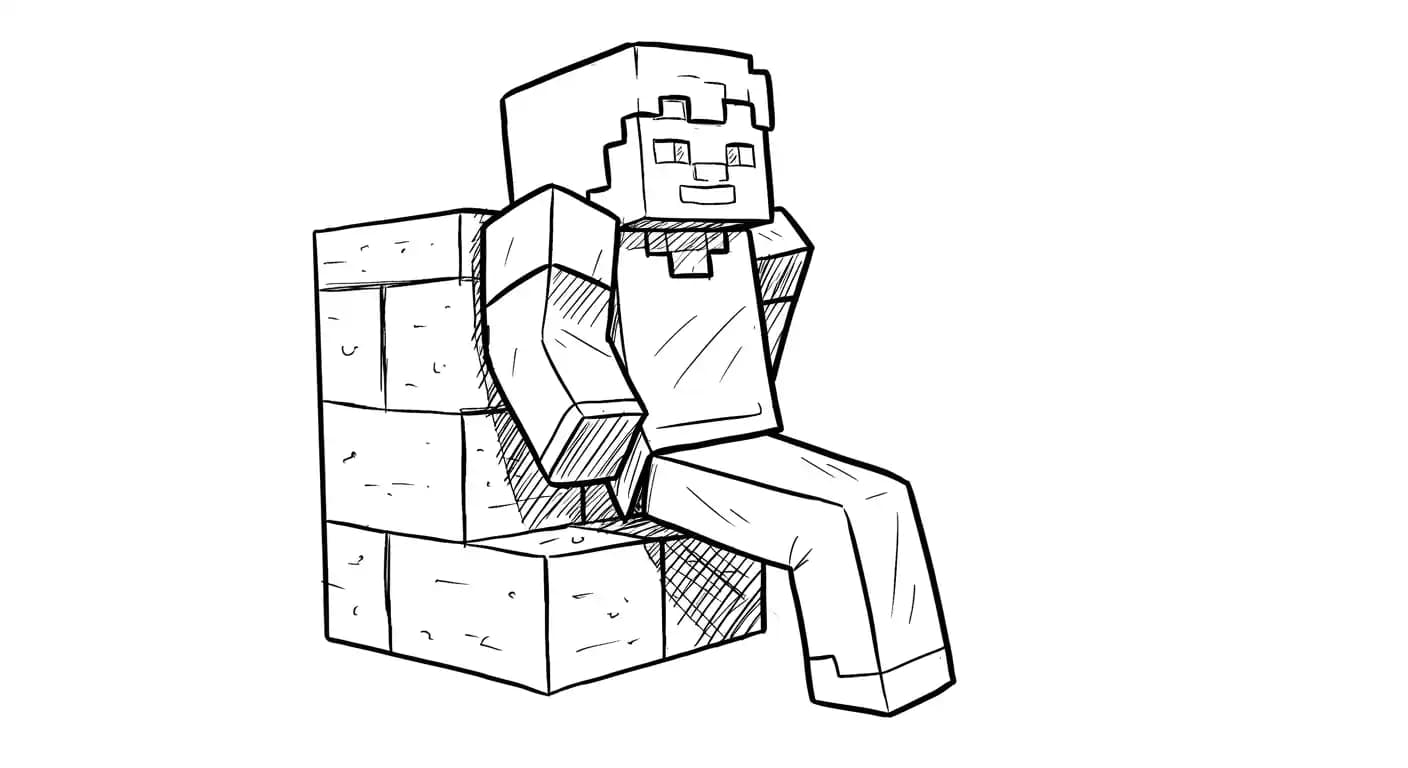 Minecraft Kleurplaat van Minecraft met bekende figuren en avontuurlijke elementen om zelf in te kleuren.