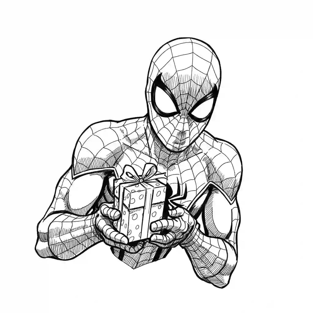Spiderman Kleurplaat van Spiderman met een stoer superhelden thema om zelf in te kleuren.