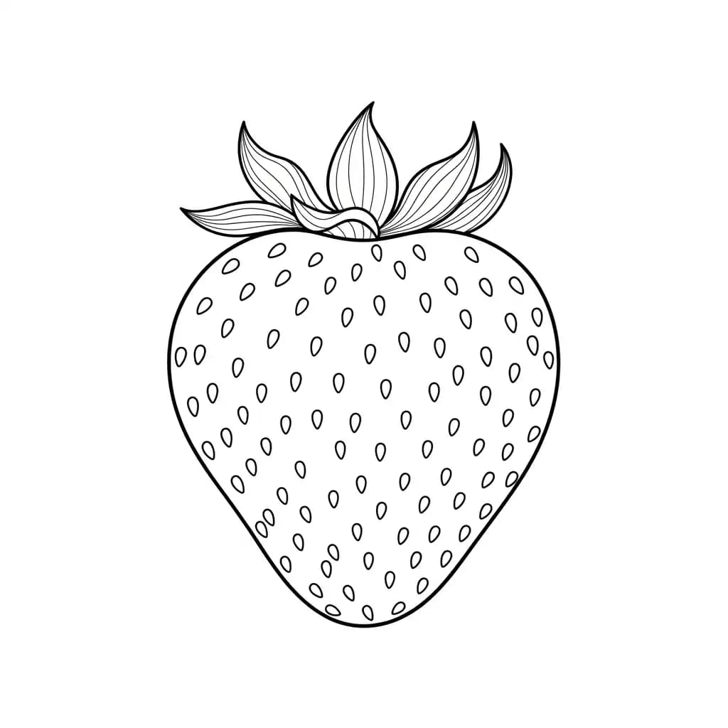 Aardbeienkleurplaat schets kleurplaat van een grote aardbei met duidelijke contouren om in te kleuren