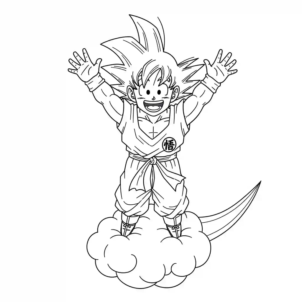 Goku kleurplaat schets kleurplaat van Goku in vechthouding met duidelijke lijnen om in te kleuren
