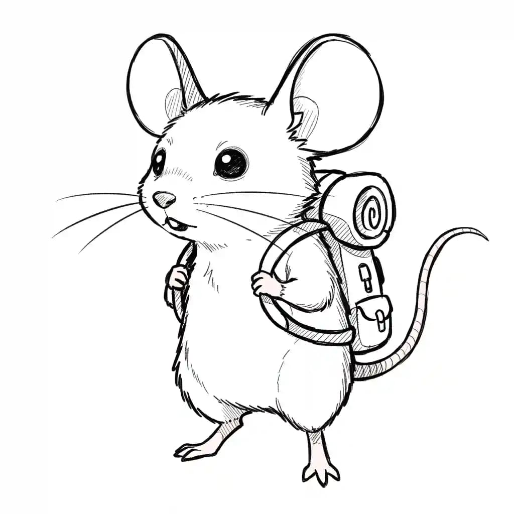 Muis Kleurplaat van een schattige muis die ideaal is om in te kleuren door kinderen en volwassenen.