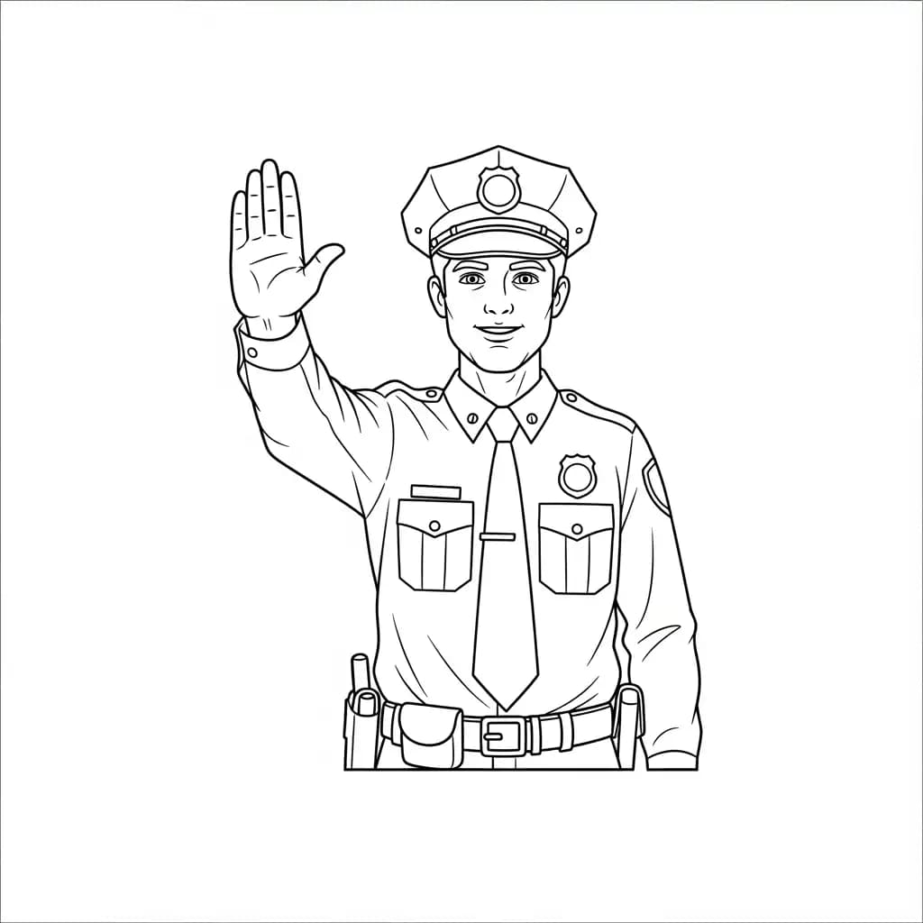 Politie Kleurplaat van de politie met een stoer en herkenbaar thema om zelf in te kleuren.