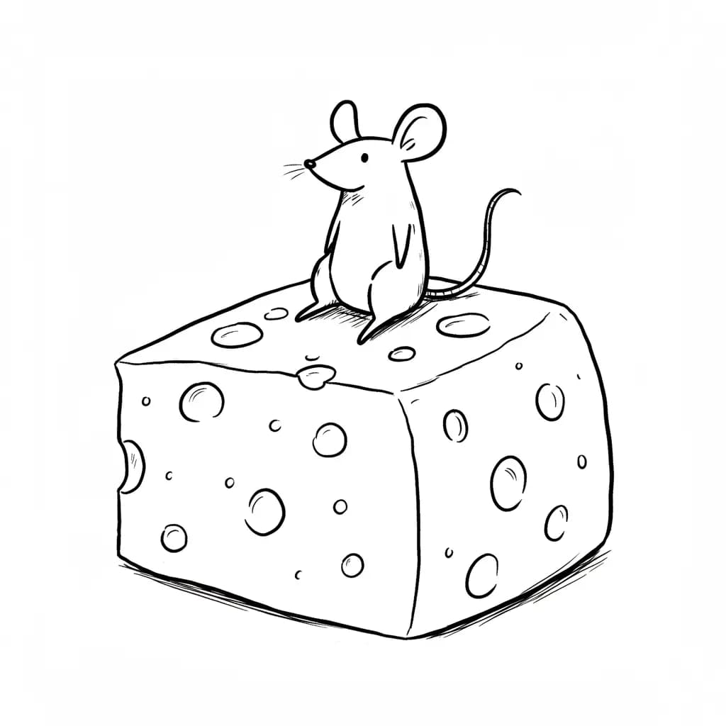 Muis Kleurplaat van een schattige muis die ideaal is om in te kleuren door kinderen en volwassenen.