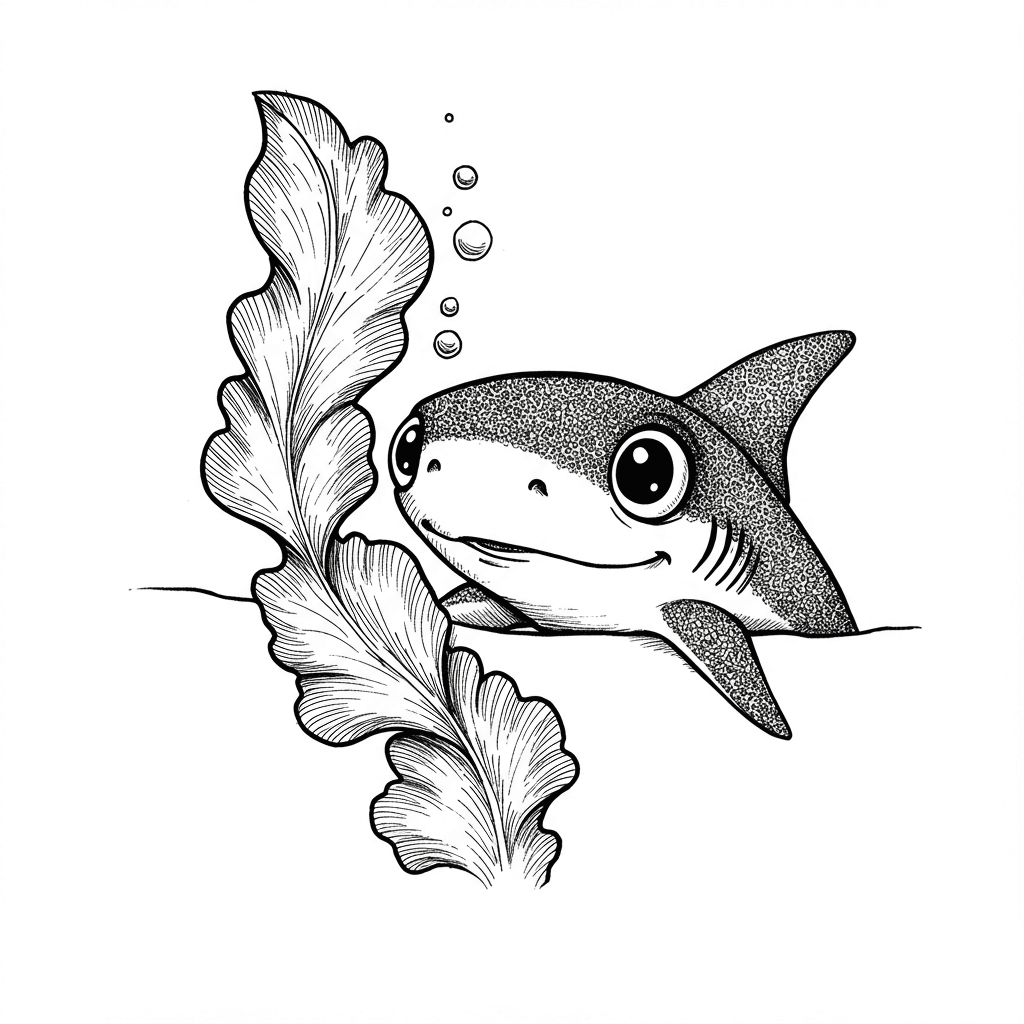 Haai Kleurplaat Zwart-witte kleurplaat van een Haai om zelf in te kleuren.