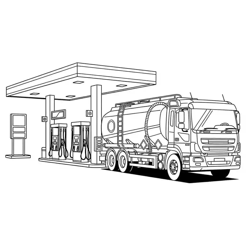 Vrachtwagen Kleurplaat van een vrachtwagen om zelf creatief in te kleuren.