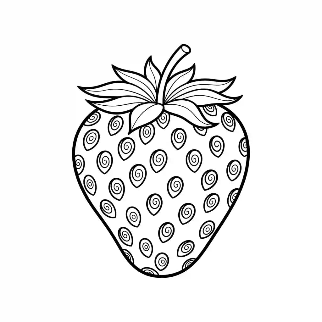 Aardbeienkleurplaat schets kleurplaat van een grote aardbei met duidelijke contouren om in te kleuren