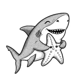 Haai Kleurplaat Kleurplaat van een zwemmende Haai in zwart-wit, klaar om in te kleuren.
