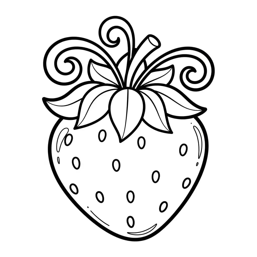 Aardbeienkleurplaat schets kleurplaat van een grote aardbei met duidelijke contouren om in te kleuren