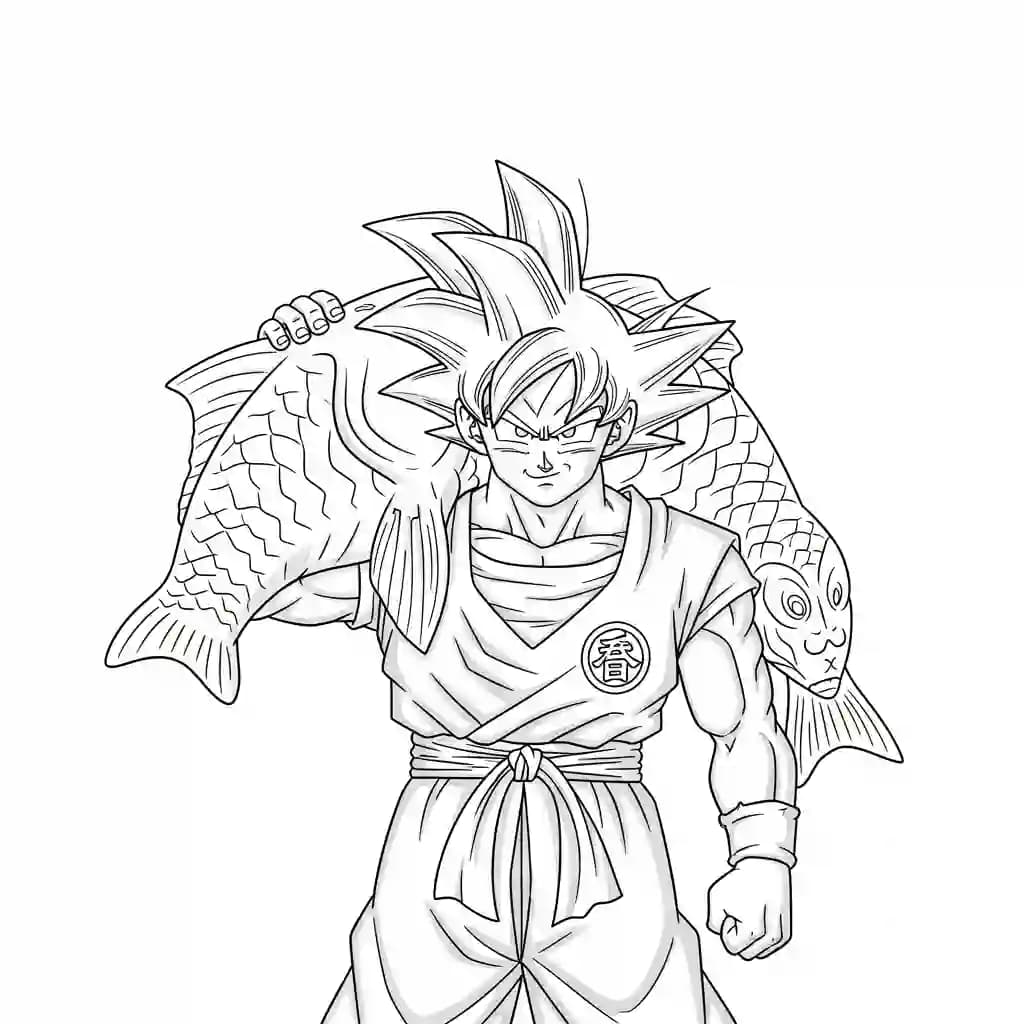 Goku kleurplaat schets kleurplaat van Goku in vechthouding met duidelijke lijnen om in te kleuren