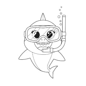 Baby Shark Vrolijke kleurplaat van Baby Shark die kinderen en volwassenen kunnen inkleuren.