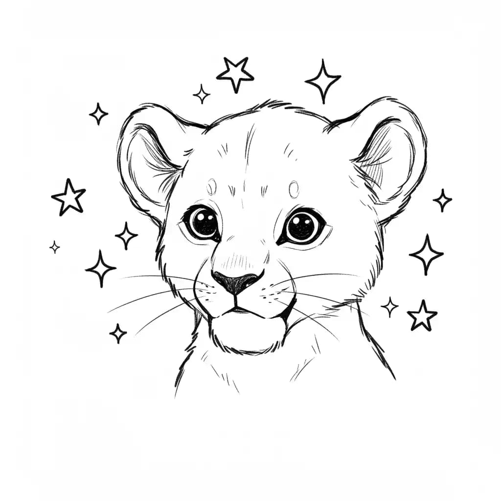Lion King Kleurplaat van Lion King met een vrolijke savannesetting om creatief in te kleuren.