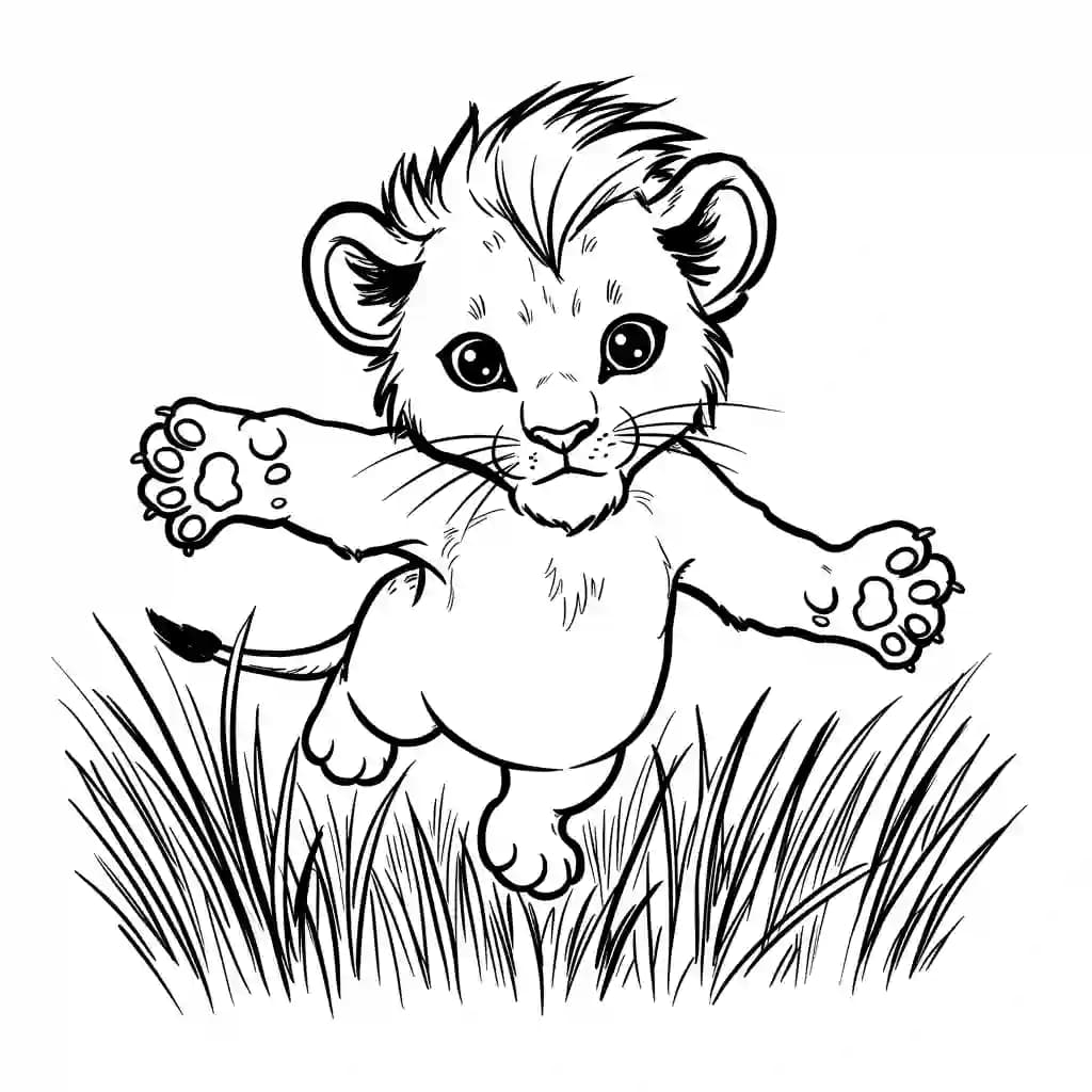 Lion King Gratis kleurplaat van Lion King met vrolijke savannefiguren om in te kleuren.