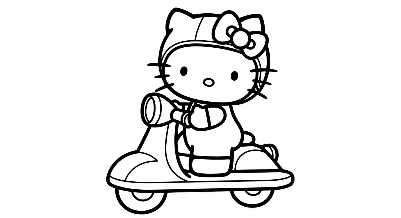 hello kitty Kleurplaat van hello kitty in een vrolijk en creatief thema om zelf in te kleuren.