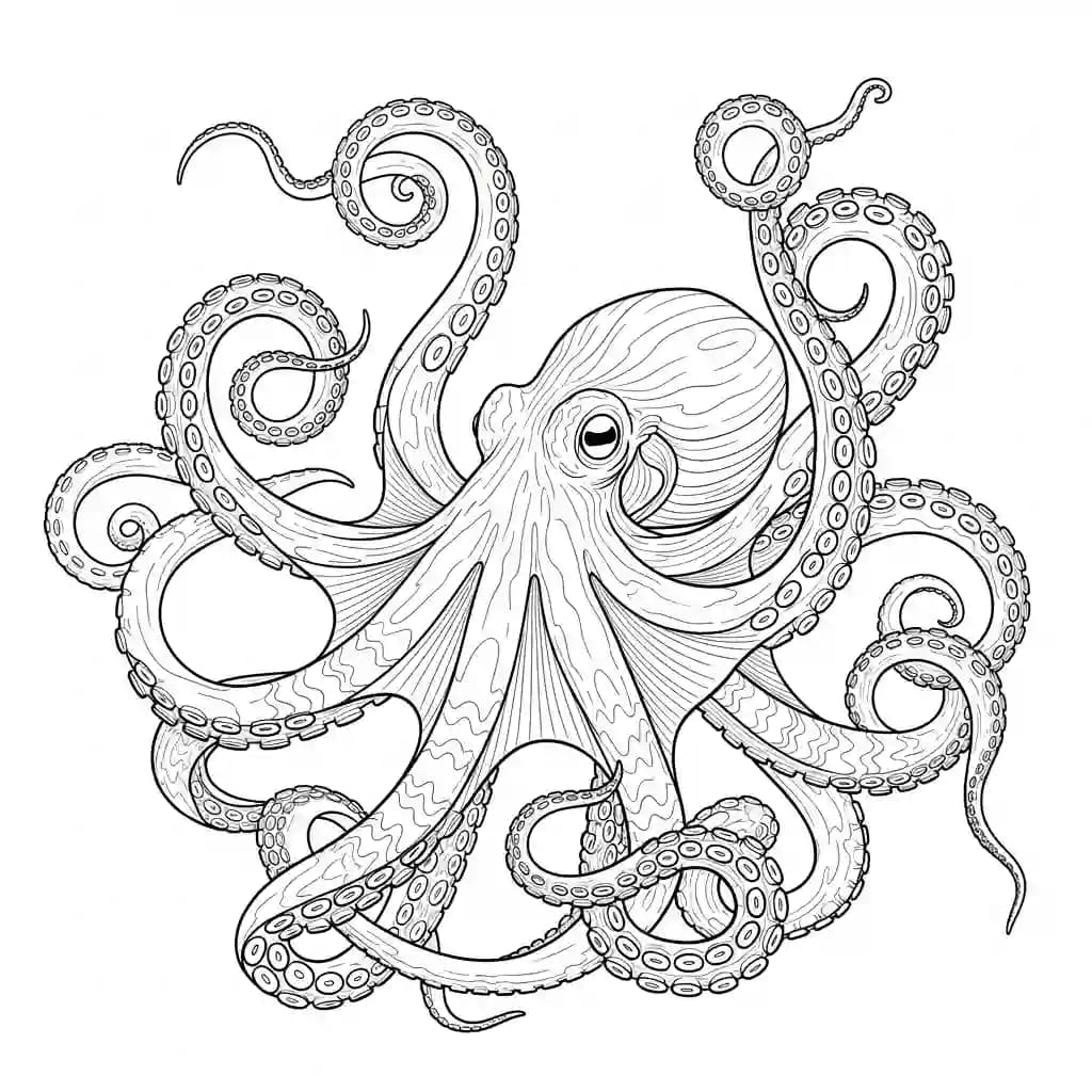 Octopus Kleurplaat van een vriendelijke Octopus die uitnodigt tot creatief inkleuren.