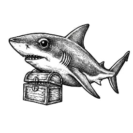 Haai Kleurplaat Kleurplaat van een zwemmende Haai in zwart-wit, klaar om in te kleuren.