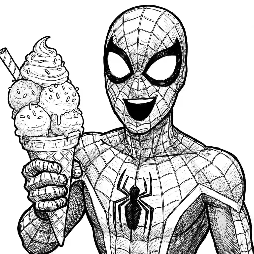 Spiderman Kleurplaat van Spiderman met een stoer superhelden thema om zelf in te kleuren.