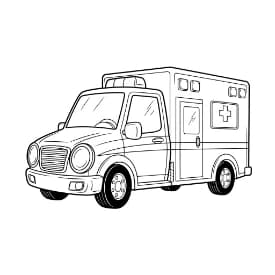 Ambulance Kleurplaat Zwart-witte tekening van een ambulance om gratis te downloaden en in te kleuren.
