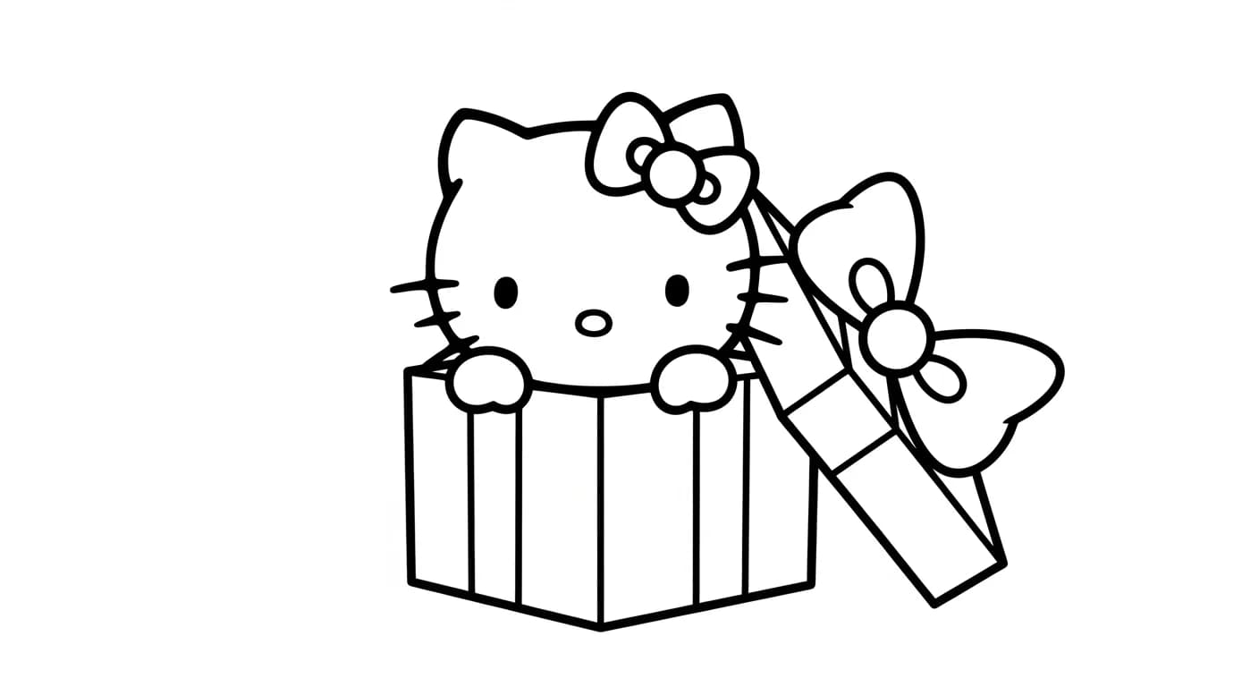 hello kitty Kleurplaat van hello kitty in een vrolijk en creatief thema om zelf in te kleuren.
