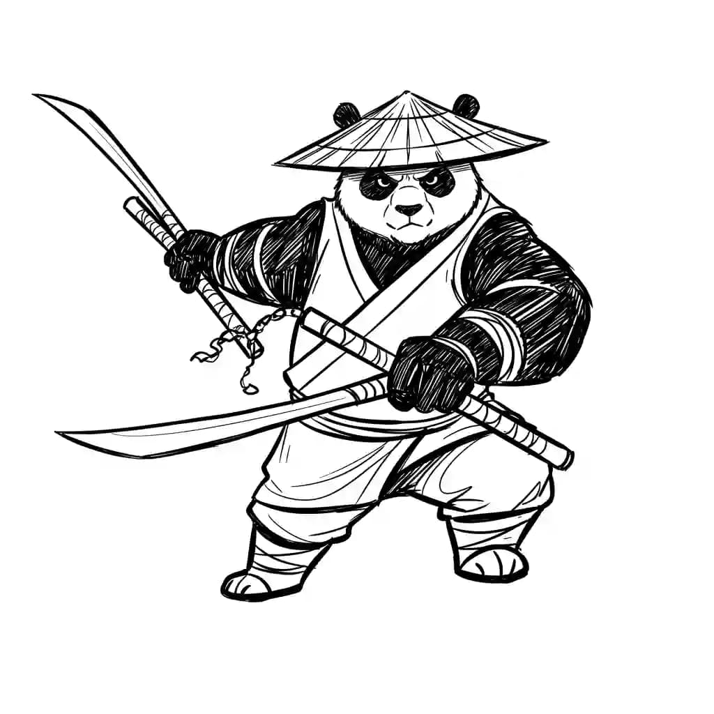 Kung Fu Panda Kung Fu Panda kleurplaat met een grappige en stoere houding om zelf in te kleuren.