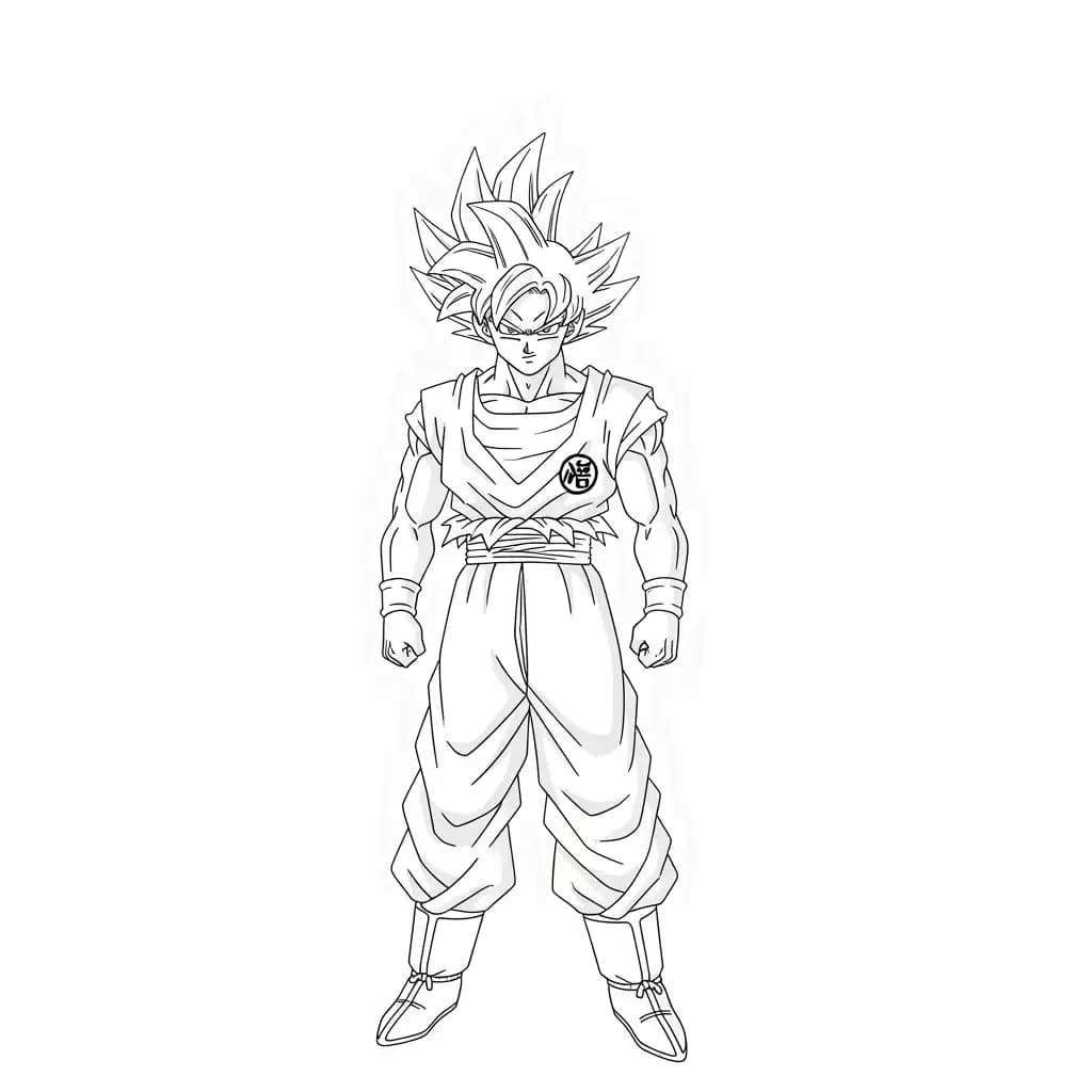 Goku kleurplaat schets kleurplaat van Goku in vechthouding met duidelijke lijnen om in te kleuren