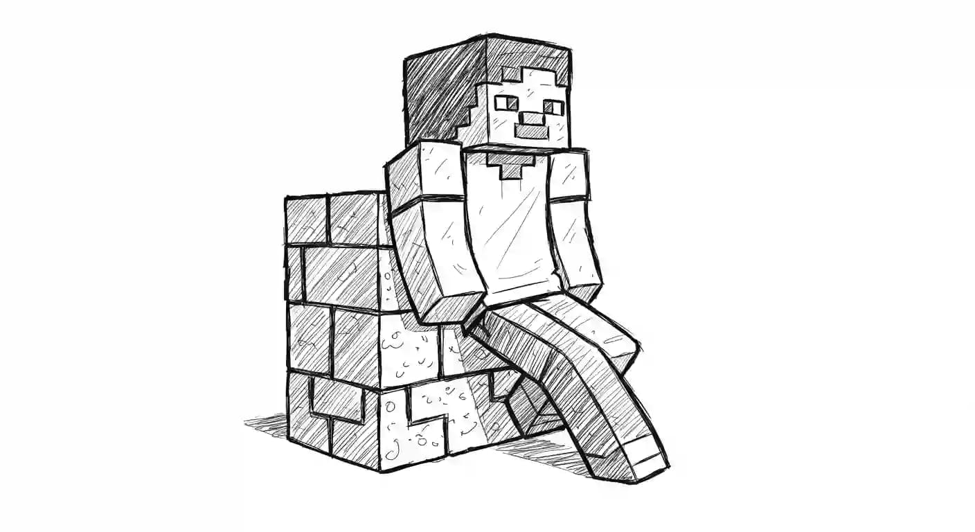 Minecraft Kleurplaat van Minecraft met bekende figuren en avontuurlijke elementen om zelf in te kleuren.