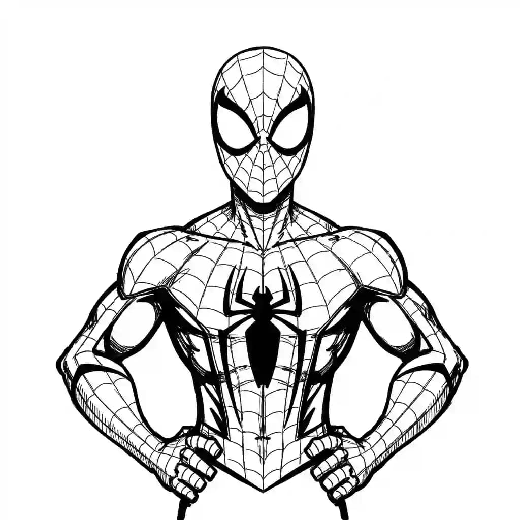 Spiderman Kleurplaat van Spiderman met een stoer superhelden thema om zelf in te kleuren.