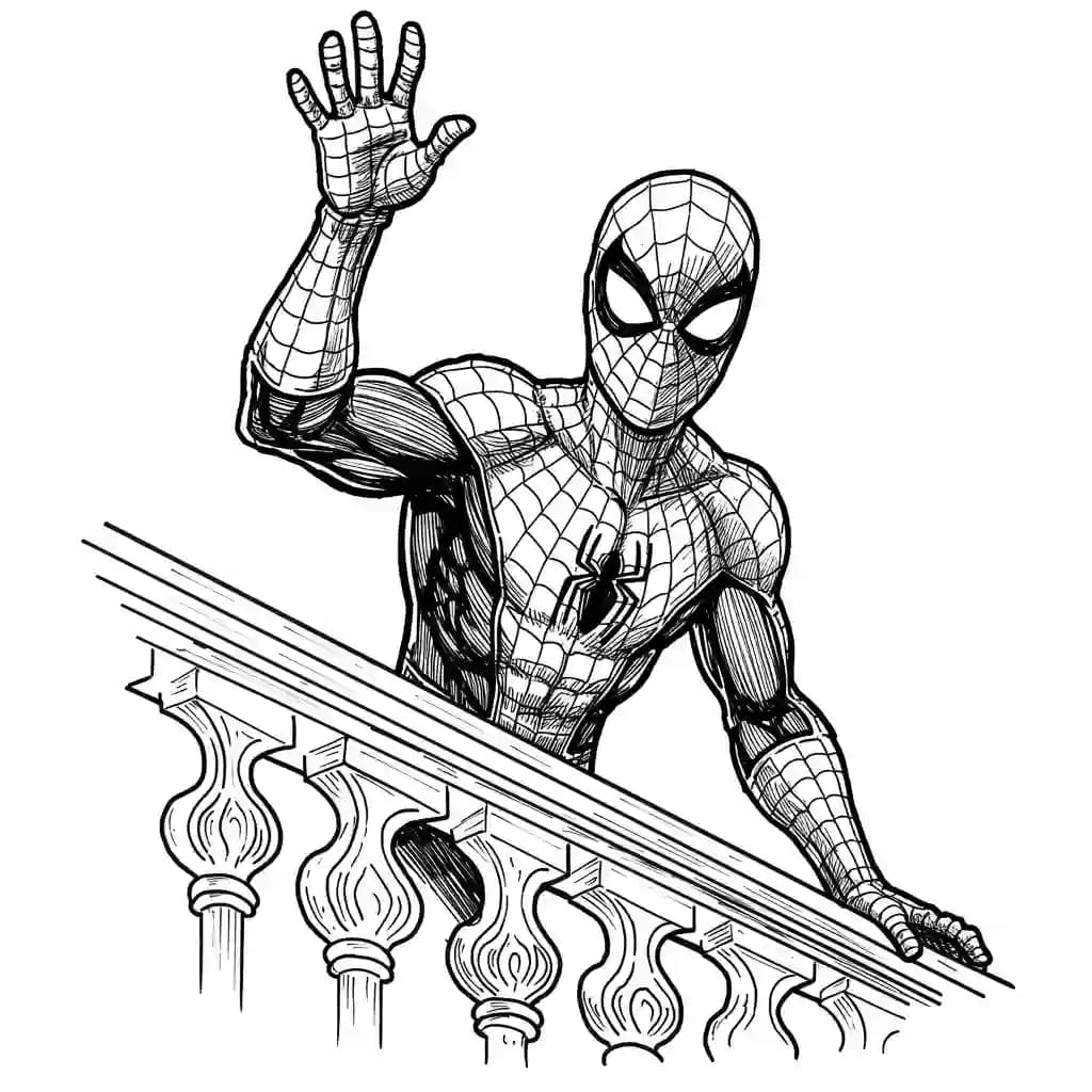 Spiderman Kleurplaat van Spiderman met een stoer superhelden thema om zelf in te kleuren.