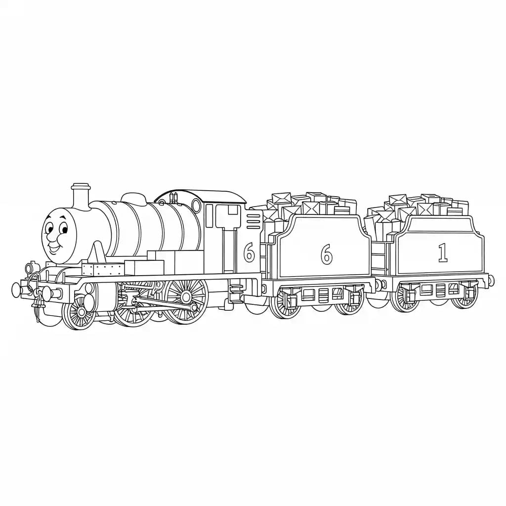 Thomas en vrienden Kleurplaat van Thomas en vrienden met een vrolijk en speels thema om in te kleuren.