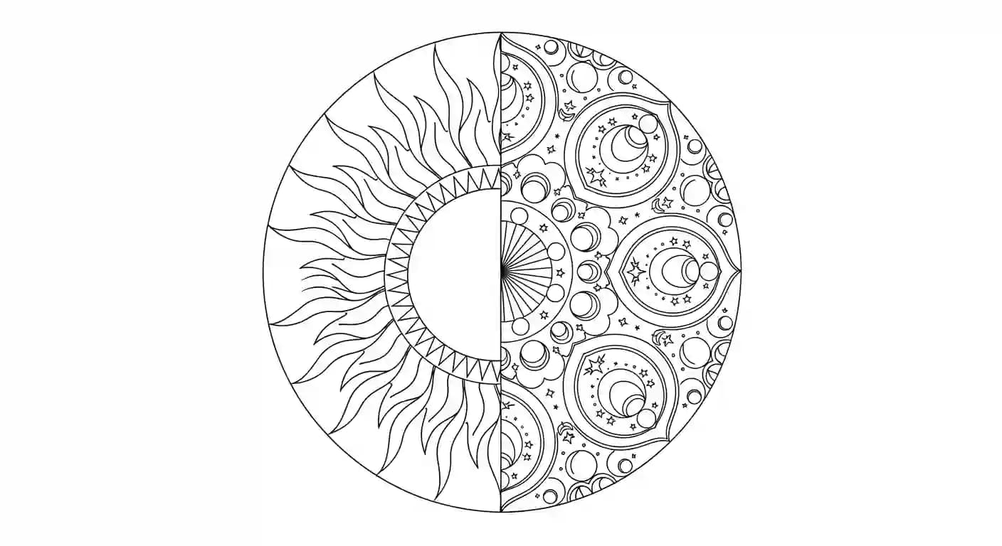 Mandala Mandala kleurplaat met rustige vormen en symmetrische patronen om in te kleuren.