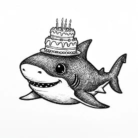 Haai Kleurplaat Kleurplaat van een zwemmende Haai in zwart-wit, klaar om in te kleuren.