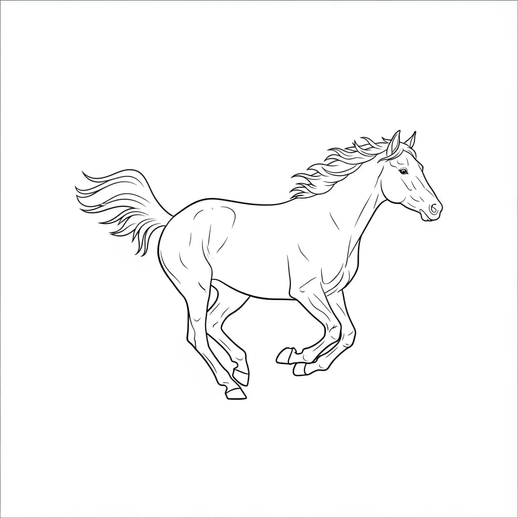 Paard Kleurplaat van een paard die eenvoudig te printen en in te kleuren is.