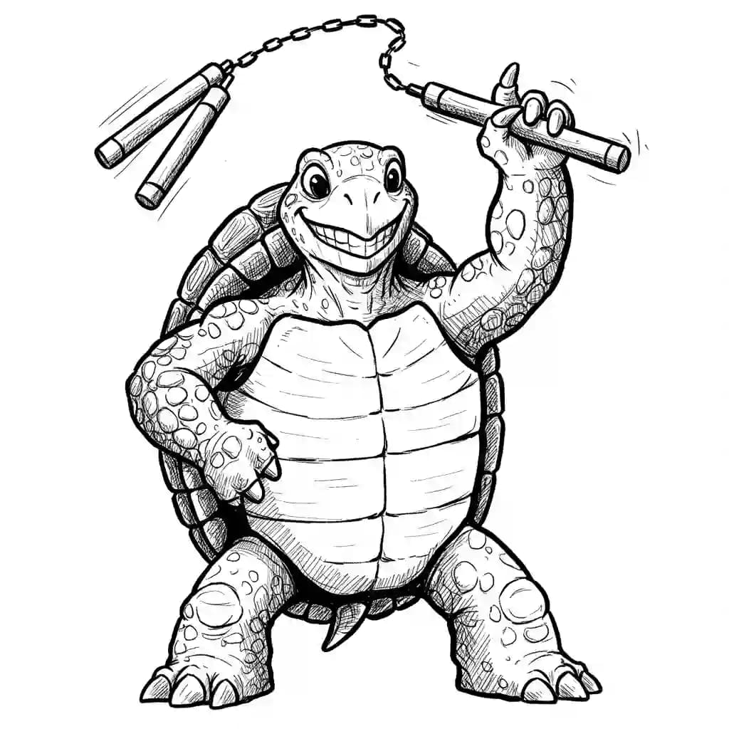 Tienermutante ninjaschildpadden Kleurplaat van tienermutante ninjaschildpadden met een avontuurlijk en speels thema om in te kleuren.