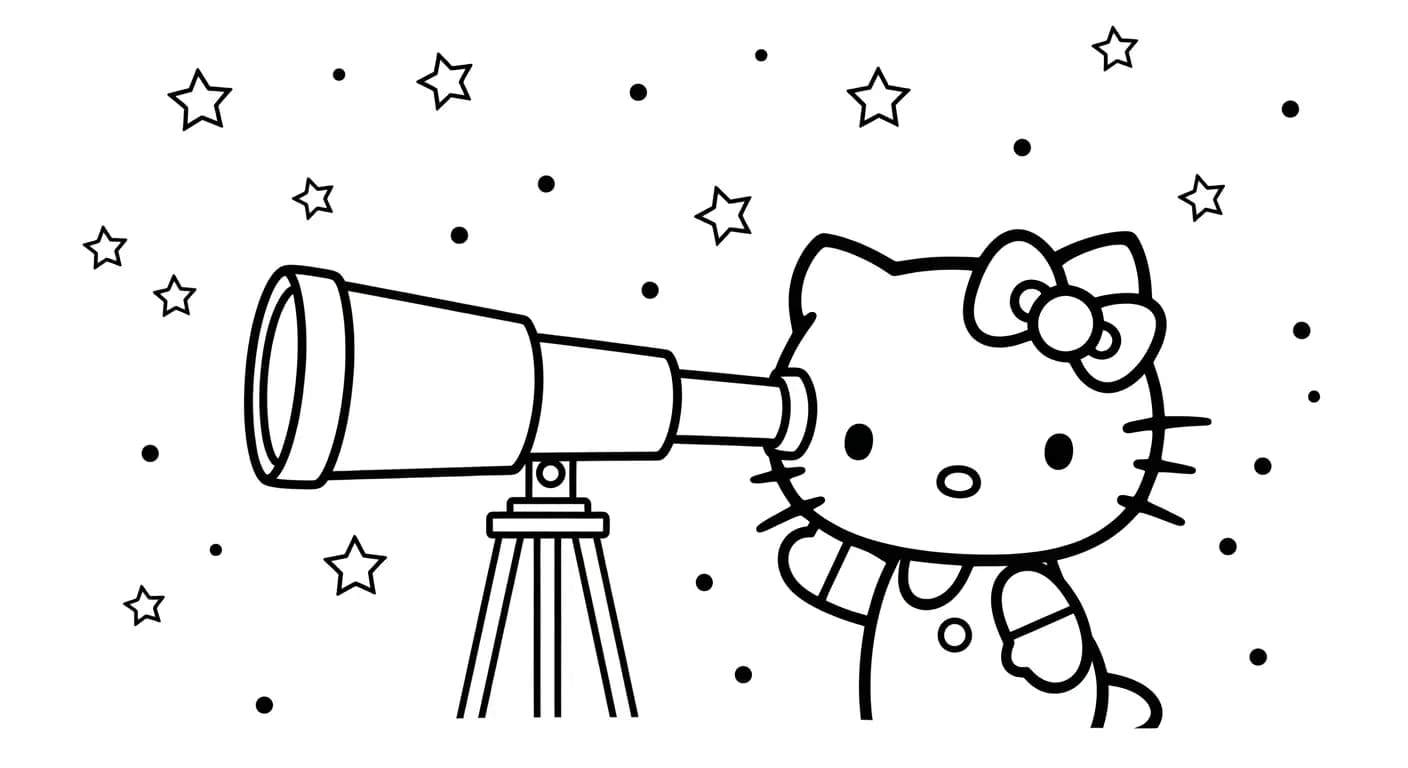 hello kitty Kleurplaat van hello kitty in een vrolijk en creatief thema om zelf in te kleuren.