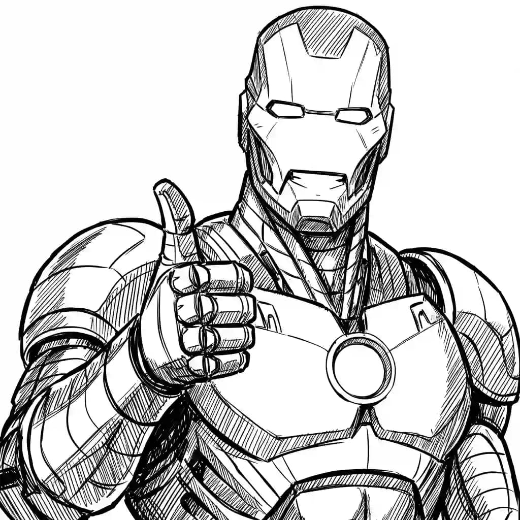 Iron Man Kleurplaat van Iron Man in een stoere superheldenpose om zelf in te kleuren.