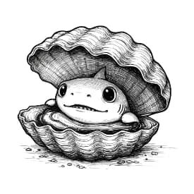 Haai Kleurplaat Kleurplaat van een zwemmende Haai in zwart-wit, klaar om in te kleuren.